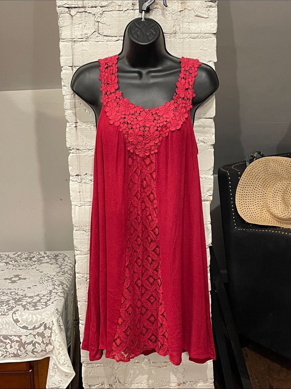 entro Red Crochet-Accent Mini Dress